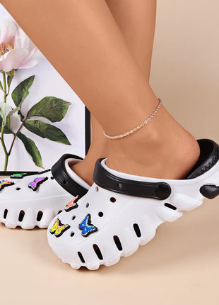 Women's Summer Beach Non-Slip Clogs Lightweight Thick Sole Closed Toe Clogs With Colorful Butterfly Decorations