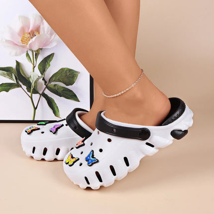 Women's Summer Beach Non-Slip Clogs Lightweight Thick Sole Closed Toe Clogs With Colorful Butterfly Decorations