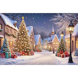 Christmas Trees Custom Backdrop Gift Cabins Yards Backgrounds For Decoration