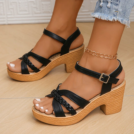 Women's Braided High Heels Sandals Summer Chunky Platform Gladiator Sandals Woman Ankle Straps Vacation Casual Shoes