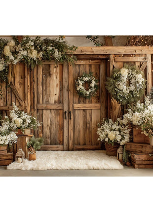 Christmas Backgrounds For Photographs Christmas Tree White Wooden Door Winter Snow Decorations