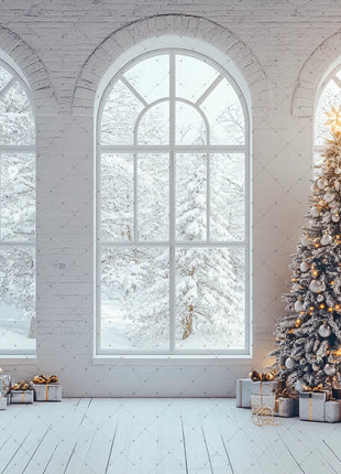 Backdrop Christmas Trees Stars Portrait Window Tulle Curtains Gift Decor