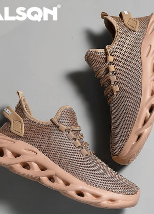 Men Sports Running Black Jogging Shoes Casual Sneakers Brown Outdoor Breathable Mesh Women Light Shock-absorption