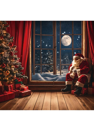 Christmas Backdrop Winter Window Xmas Tree Snowy Night