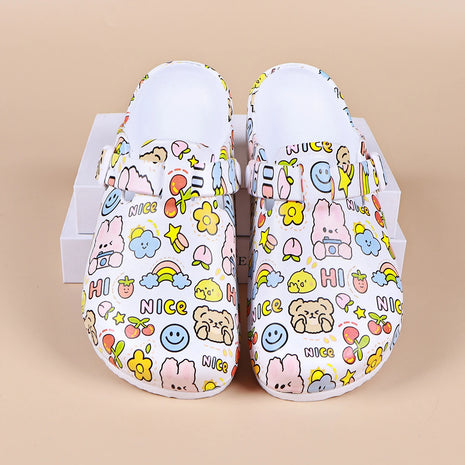Adorable Womens Cartoon Print Clogs - Adjustable Buckle Belt, Non-Slip Soles, Closed Toe Comfort