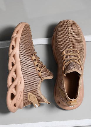 Men Sports Running Black Jogging Shoes Casual Sneakers Brown Outdoor Breathable Mesh Women Light Shock-absorption