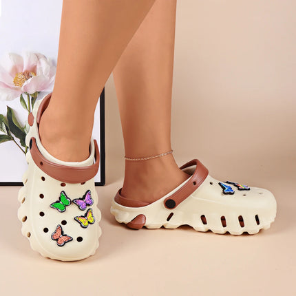 Women's Summer Beach Non-Slip Clogs Lightweight Thick Sole Closed Toe Clogs With Colorful Butterfly Decorations