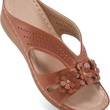 Women's Slippers Casual Flower Hollow Wedge Shoes Non-slip Sandals