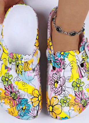 Women's Printed Garden Clogs, Summer Outdoor Sandals, Waterproof Slippers,Adjustable Slides For All Season Wear