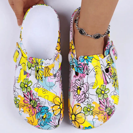Women's Printed Garden Clogs, Summer Outdoor Sandals, Waterproof Slippers,Adjustable Slides For All Season Wear