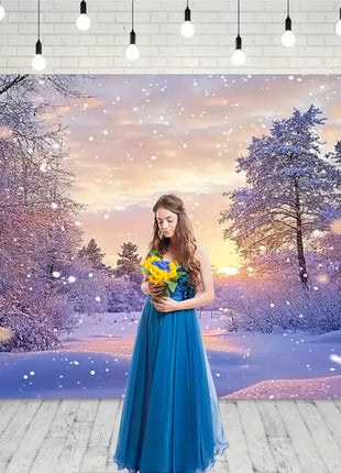 Snow Scene White Forest Art Style Backdrop Background Winter Christmas Backdrop