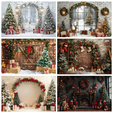Christmas Backdrop Xmas Tree Fireplace Gift Winter Window Christmas Background