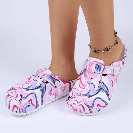 Women's Printed Garden Clogs, Summer Outdoor Sandals, Waterproof Slippers,Adjustable Slides For All Season Wear
