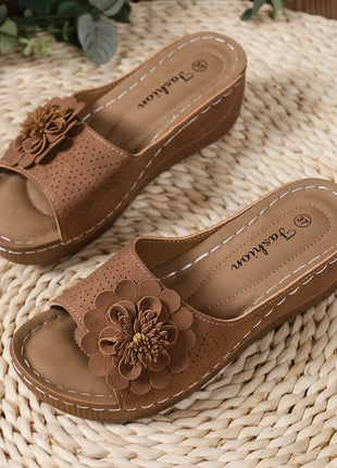 Flower Decor Women Wedge Thick Bottom Platform Sandals Anti Slip Shoes