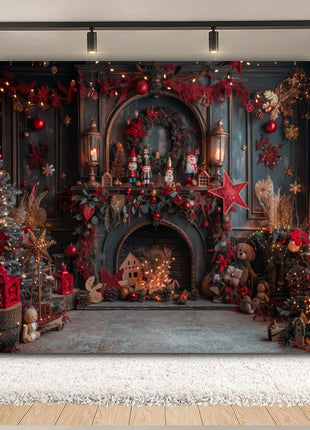 Christmas Backdrop Xmas Tree Fireplace Gift Winter Window Christmas Background