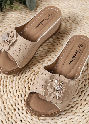 Flower Decor Women Wedge Thick Bottom Platform Sandals Anti Slip Shoes