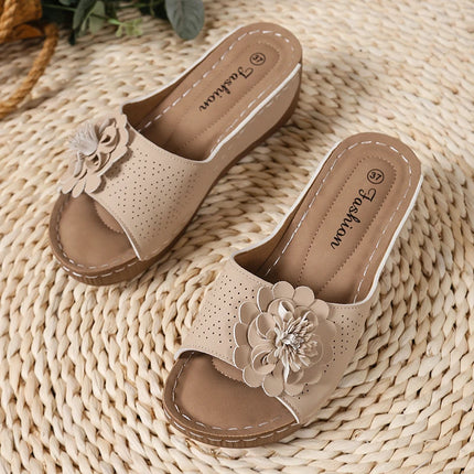 Flower Decor Women Wedge Thick Bottom Platform Sandals Anti Slip Shoes
