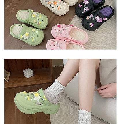Women's Summer Beach Clogs with Adorable Cartoon Accents, Breathable Hollow Out Design, Lightweight and Comfy