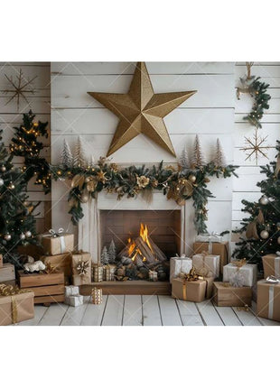 Christmas Background Xmas Tree Garland Fireplace Christmas Backdrops