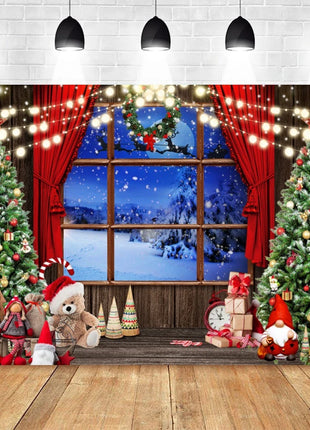 Christmas Photography Backdrop Santa Claus Window Snow Forest Xmas Tree