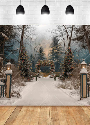 Christmas Background Custom Pine Fence Garland Christmas Tree Background