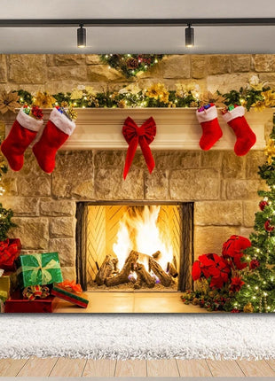 Christmas Backdrop Xmas Tree Fireplace Gift Winter Window Christmas Background