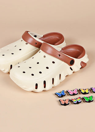 Women's Summer Beach Non-Slip Clogs Lightweight Thick Sole Closed Toe Clogs With Colorful Butterfly Decorations