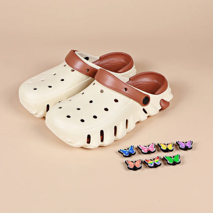 Women's Summer Beach Non-Slip Clogs Lightweight Thick Sole Closed Toe Clogs With Colorful Butterfly Decorations