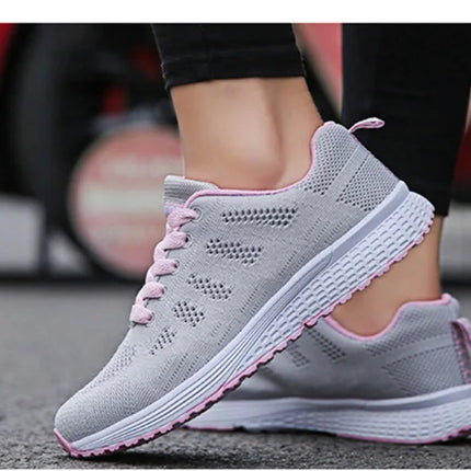 Zapatos casuales de mujer, zapatos planos de malla transpirables a la moda para caminar, zapatillas de deporte para mujer, zapatos de gimnasio, calzado femenino