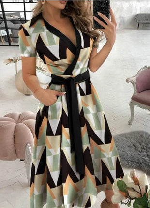 Rainbow Striped Print Summer Dress Women Button Up Short Sleeve Casual Vintage Shirt Long Dress Ladies Elegant Maxi Dresses - MimiStylez