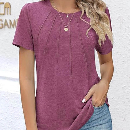 Womens Tunic Tops V Neck Shirts Short Sleeve Puff Pleated Casual Blouses Puff Pleated Work Blouse - MimiStylez