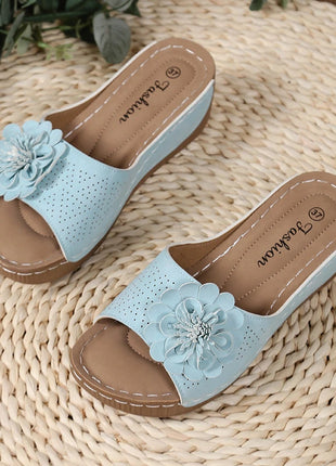 Flower Decor Women Wedge Thick Bottom Platform Sandals Anti Slip Shoes