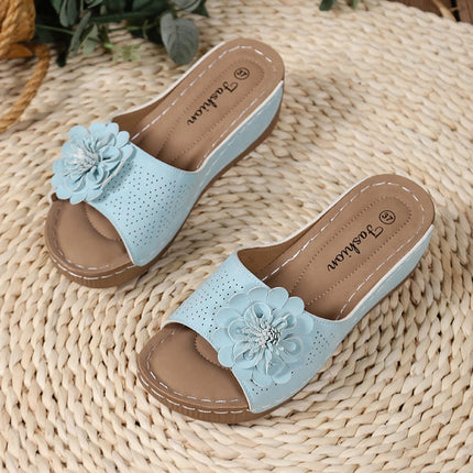 Flower Decor Women Wedge Thick Bottom Platform Sandals Anti Slip Shoes