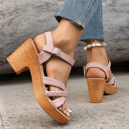 Women's Braided High Heels Sandals Summer Chunky Platform Gladiator Sandals Woman Ankle Straps Vacation Casual Shoes