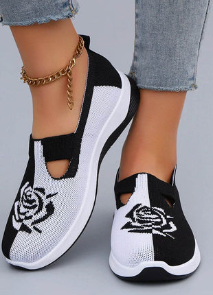 Women's Summer Breathable Mesh Flat Shoes, Women's Shoes, Casual Sneakers Shoes Black and white - MimiStylez