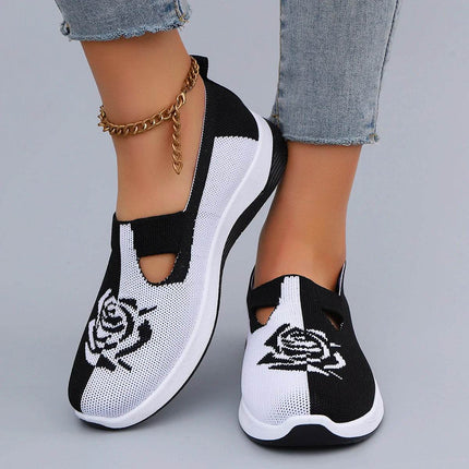 Women's Summer Breathable Mesh Flat Shoes, Women's Shoes, Casual Sneakers Shoes Black and white - MimiStylez