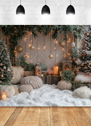 Christmas Background Custom Pine Fence Garland Christmas Tree Background