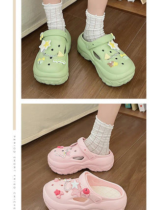 Women's Summer Beach Clogs with Adorable Cartoon Accents, Breathable Hollow Out Design, Lightweight and Comfy