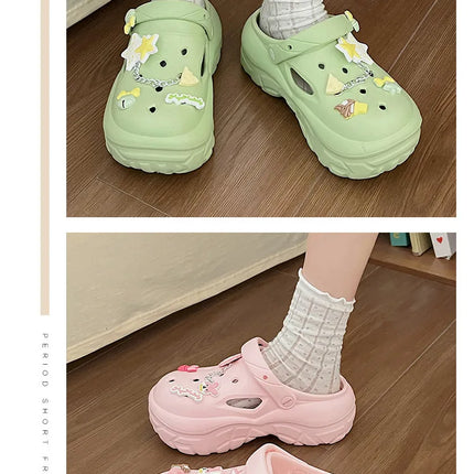 Women's Summer Beach Clogs with Adorable Cartoon Accents, Breathable Hollow Out Design, Lightweight and Comfy