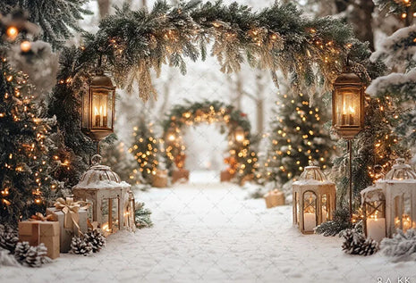 Winter Christmas Forest Glitter Arch Door Xmas Kids Family Portrait Decor Backdrop