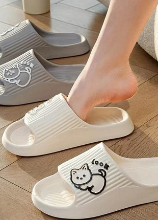Cute Cartoon Kitten Women's Summer Slippers Indoor Bathroom Cloudy Soft Sole Non-slip Leisure Comfort Couple Home Shoes - MimiStylez