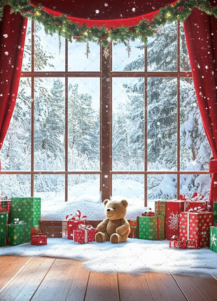 Gold Christmas Background - Glitter Xmas Tree Wreath Wooden Backdrop