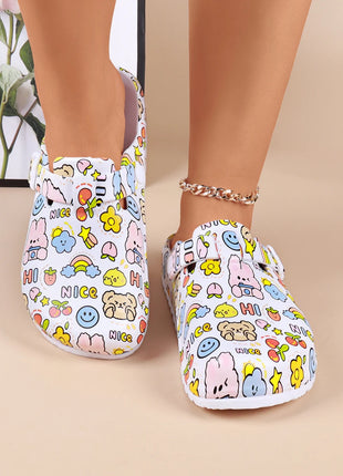 Adorable Womens Cartoon Print Clogs - Adjustable Buckle Belt, Non-Slip Soles, Closed Toe Comfort