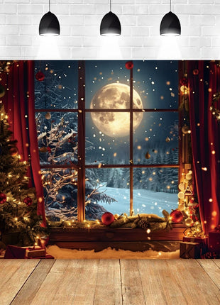 Christmas Photography Backdrop Santa Claus Window Snow Forest Xmas Tree
