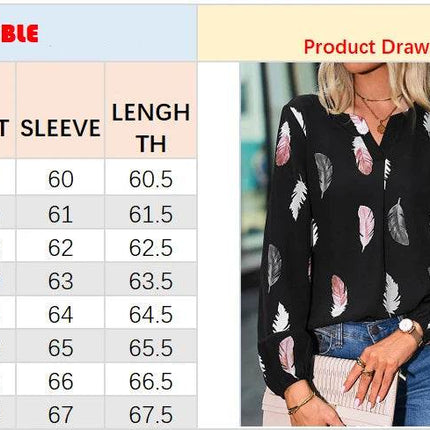 Woman Blouse Shirts For Women Stylish Top long Sleeve Feather Pattern Female Tops Elegant Chiffon Mujer Woman Clothes - MimiStylez