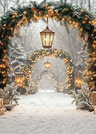 Winter Christmas Forest Glitter Arch Door Xmas Family Portrait Decor Backdrop
