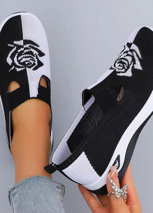 Women's Summer Breathable Mesh Flat Shoes, Women's Shoes, Casual Sneakers Shoes Black and white - MimiStylez