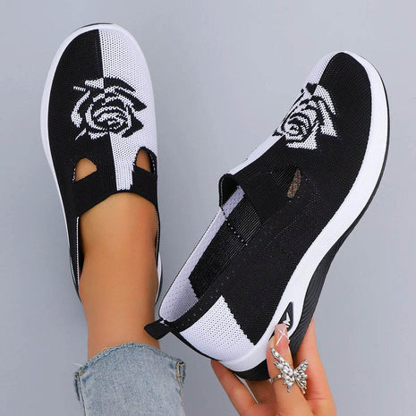 Women's Summer Breathable Mesh Flat Shoes, Women's Shoes, Casual Sneakers Shoes Black and white - MimiStylez