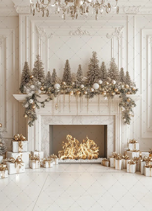 Gold Christmas Background - Glitter Xmas Tree Wreath Wooden Backdrop