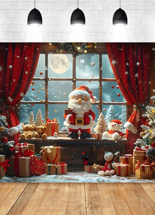 Christmas Photography Backdrop Santa Claus Window Snow Forest Xmas Tree